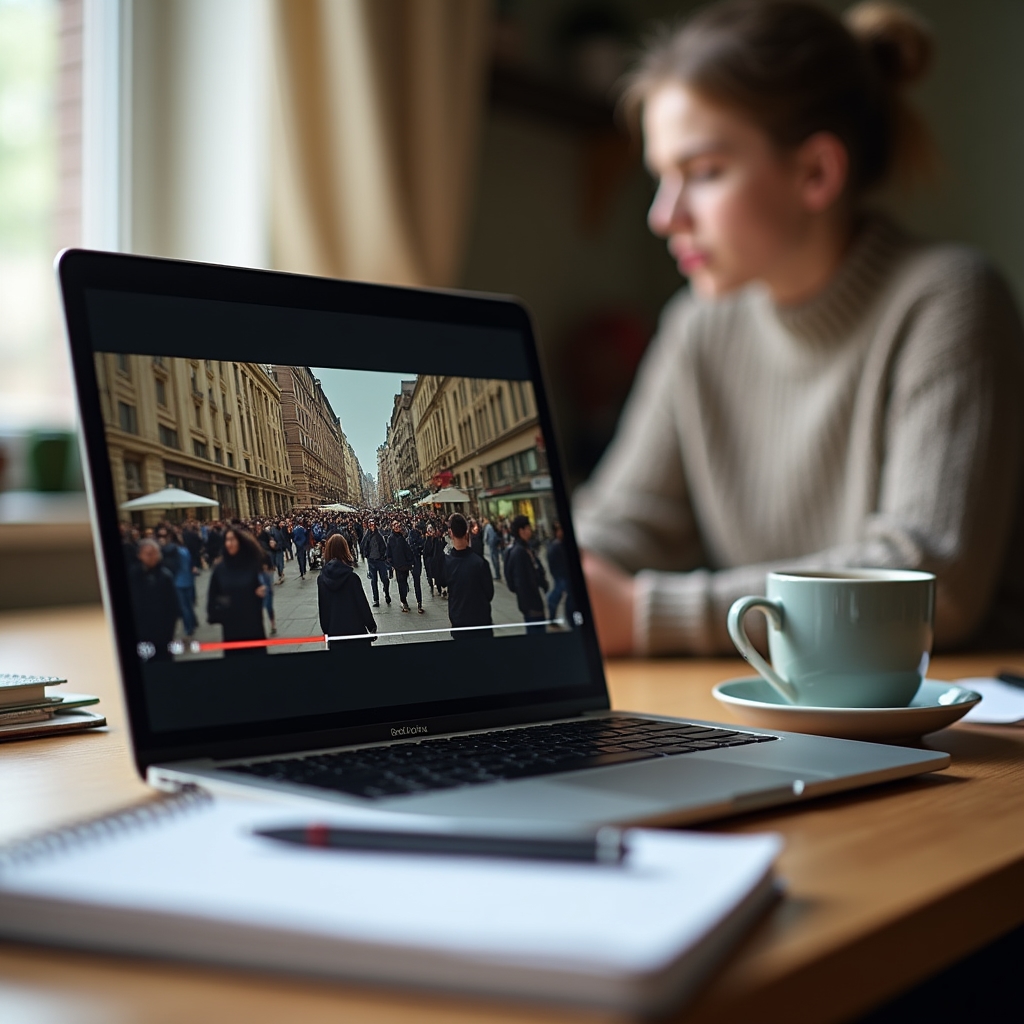A laptop screen showing a recorded video lesson about plaza design